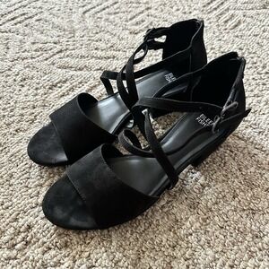 Eileen Fisher Black Suede Strappy Block Heel Sandals Women's Size 10 Minimalist
